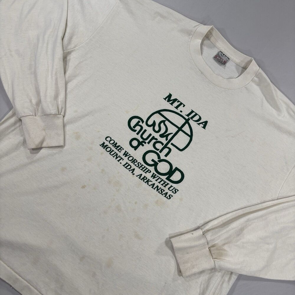 Vintage Mt. Ida Church of God Graphic LS T Shirt White 2XL